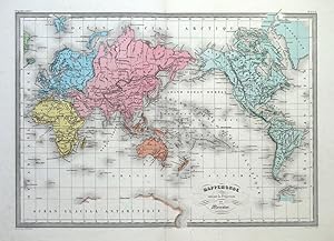 Antique Map WORLD on Mercator's projection, Original Malte Brun c1850