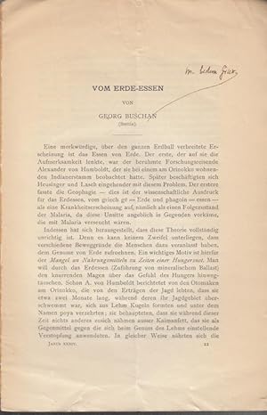 Seller image for Vom Erde-Essen. ( Sonderdruck aus: JANUS - Archives Internationales pour l'Histoire de la Mdecine et la Gographie Mdicale-Organe de la Socit historique nrlandaise des Sciences mdicales, exactes et naturelles, 34me Anne 1930). for sale by Antiquariat Carl Wegner