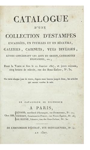 Catalogue d'une Collection d'Estampes encadrées, en feuilles et en recueils, galeries, cabinets, ...