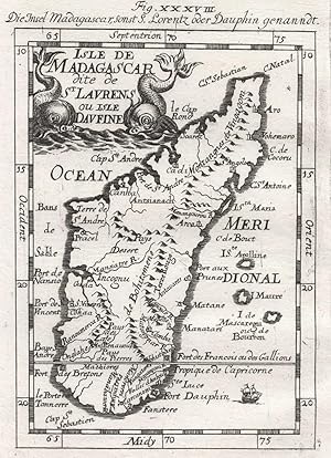 1685 Madagascar 17th Century Copper Plate Engraved Map Mallet