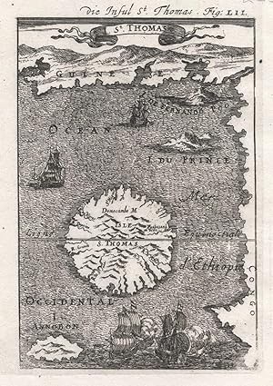 1685 Africa SÃ£o TomÃ Island 17th Century Copper Plate Engraved Map Mallet