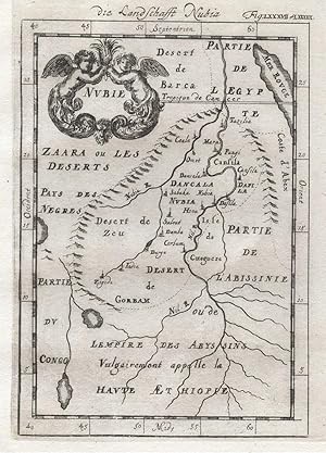 1685 Nubia Egypt Sudan Nile Valley Ethiopia 17th Century Engraving Map Mallet