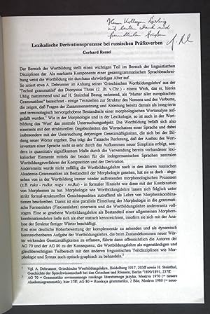 Imagen del vendedor de Lexikalische Derivationsprozesse bei russischen Prfixverben; Sonderdruck aus: Vir Bonus Dicendi Peritus; a la venta por books4less (Versandantiquariat Petra Gros GmbH & Co. KG)