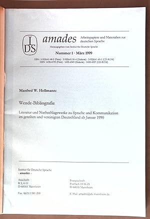 Seller image for Wende-Bibliografie: Literatur und Nachschlagewerke zu Sprache und Kommunikation im geteilten und vereinigten Deutschland ab Januar 1990; amades Nr. 1; for sale by books4less (Versandantiquariat Petra Gros GmbH & Co. KG)