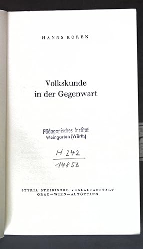 Bild des Verkufers fr Volkskunde in der Gegenwart; zum Verkauf von books4less (Versandantiquariat Petra Gros GmbH & Co. KG)