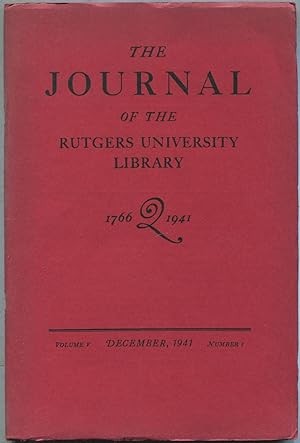 Seller image for The Journal of the Rutgers University Library - December, 1941, Volume V, Number 1 for sale by Between the Covers-Rare Books, Inc. ABAA