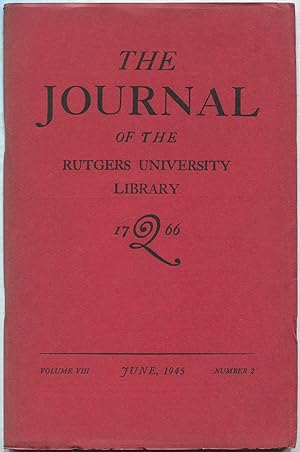 Seller image for The Journal of the Rutgers University Library - June, 1945, Volume VIII, Number 2 for sale by Between the Covers-Rare Books, Inc. ABAA