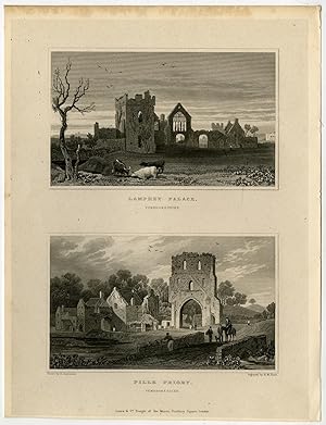 Antique Print-WALES-PEMBROKESHIRE-LAMPHEY-PILLE PRIORY-Gastineau-Bons-1831