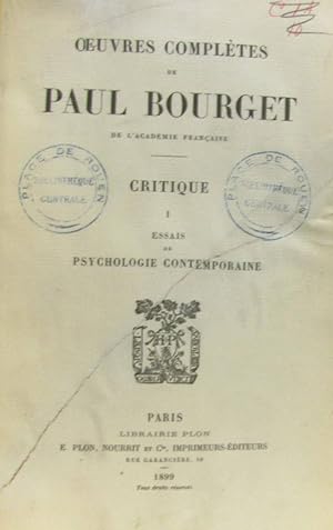 Seller image for Critique tome premier essais de la psychologie contemporaine - (oeuvres compltes de Paul Bourget) for sale by crealivres