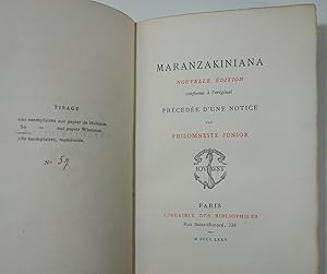 Maranzakiniana. Nouvelle édition conforme à l'original, précédée d'une notice par Philomneste Jun...