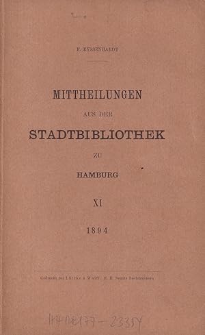 Bild des Verkufers fr Mittheilungen aus der Stadtbibliothek zu Hamburg. zum Verkauf von Antiquariat Reinhold Pabel