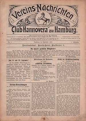 Vereins-Nachrichten des Vereins "Club Hannovera" zu Hamburg.