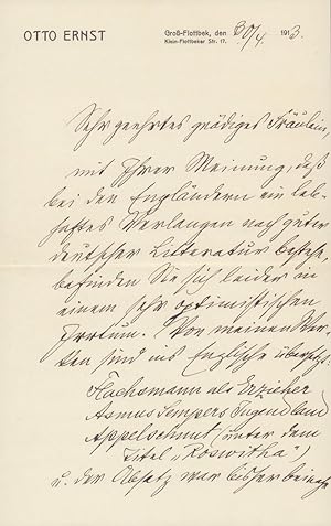 Eigenh. Brief mit U., Groß-Flottbek, 30.4.1913.