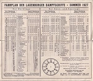 Fahrplan der Lauenburger Dampfschiffe. Leporello gefaltet. Mit 1 farb. Plan von Hamburg bis Gorle...