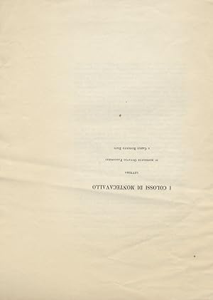 I Colossi di Montecavallo. Lettera (.) a Carlo Roberto Dati. (Preceduta da una lettera di Cesare ...