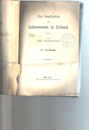 Seller image for Zur Geschichte des Lehnswesens in Livland Theil 1 Das Mannlehen for sale by Windau Antiquariat