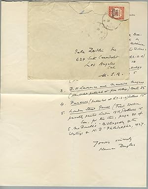 Autograph letter, signed "Norman Douglas," to Los Angeles bookseller Jake Zeitlin