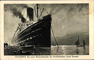 Künstler Ansichtskarte / Postkarte Dampfschiff Columbus, Norddeutscher Lloyd Bremen