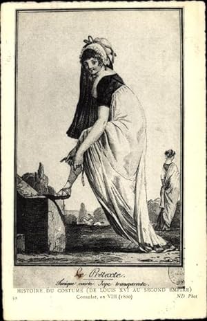 Image du vendeur pour Knstler Ansichtskarte / Postkarte Histoire du Costume de Louis XVI au Second Empire, Frau bindet sich die Schuhe mis en vente par akpool GmbH