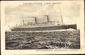 Ansichtskarte / Postkarte Dampfschiff Columbus, Norddeutscher Lloyd Bremen, Doppelschrauben Salon...