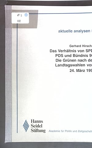 Seller image for Das Verhltnis von SPD, PDS und Bndnis 90, Die Grnen nach den Landtagswahlen vom 24. Mrz 1996. Akademie fr Politik und Zeitgeschehen: Aktuelle Analysen ; 5 for sale by books4less (Versandantiquariat Petra Gros GmbH & Co. KG)