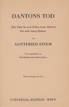 Dantons Tod. Eine Oper in zwei Teilen (sechs Bildern) frei nach Georg Büchner. Text eingerichtet ...