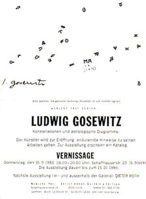 Imagen del vendedor de Konstellationen und astrologische Diagramme. 18.9.1986, Marlene Frei, Zrich. [Einladungskarte]. a la venta por Antiquariat Querido - Frank Hermann