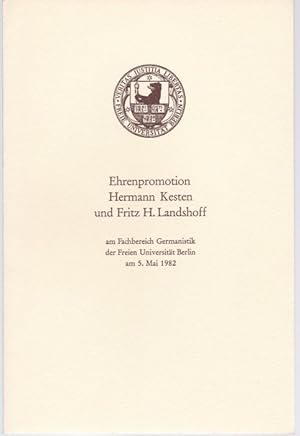 Bild des Verkufers fr Ehrenpromotion Herrmann Kersten und Fritz H. Langhoff am FB Germanistik der FU Berlin (= Universittsrden, Heft 2 zum Verkauf von Graphem. Kunst- und Buchantiquariat