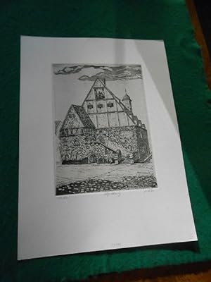 Altes Rathaus. Weiden in der Oberpfalz. Original- Radierung auf chamois- farbigem Büttenpapier, l...