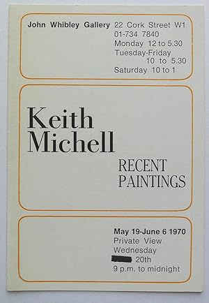 Imagen del vendedor de Keith Michell. Recent Paintings. John Whibley Gallery. London May 19-June 6, 1970. a la venta por Roe and Moore