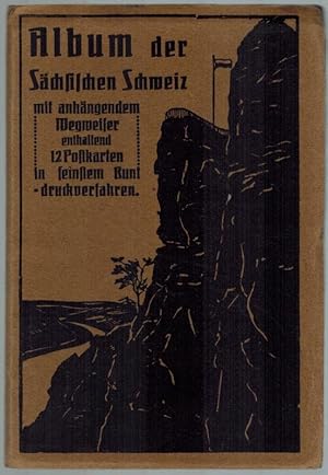 Album der Sächsischen Schweiz mit anhängendem Wegweiser enthaltend 12 Postkarten in feinstem Bunt...