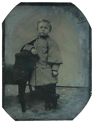 Civil War Full plate Tintype: Young boy in Confederate Greatcoat