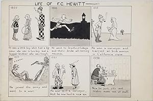 Stanford graduate WWI original pen and ink cartoon art work. F. C. Hewitt