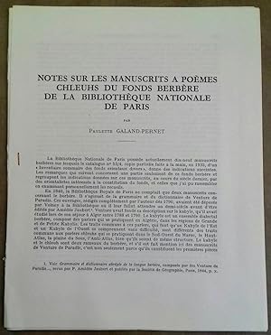Notes sur les manuscrits à poèmes Chleuhs du fonds Berbère de la Bibliothèque Nationale de Paris