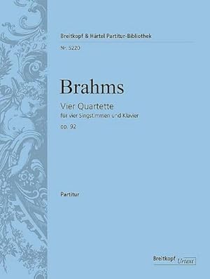 Bild des Verkufers fr 4 Quartette op.92fr 4 Singstimmen und Klavier : Partitur zum Verkauf von AHA-BUCH GmbH