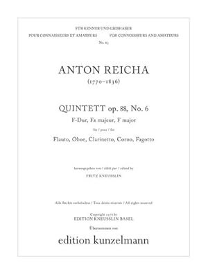 Bild des Verkufers fr Quintett F-Dur op.88,6fr Flte, Oboe, Klarinette, Horn und Fagott : Stimmen zum Verkauf von AHA-BUCH GmbH