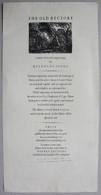 Image du vendeur pour [BROADSIDE PROSPECTUS] THE OLD RECTORY. A suite of wood engravings by Reynolds Stone. mis en vente par Barry McKay Rare Books