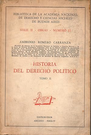 Imagen del vendedor de HISTORIA DEL DERECHO POLITICO Tomo II a la venta por Gustavo I. Gonzalez