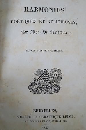 Imagen del vendedor de Harmonies. Poetiques et religieuses. Nouvelle Edition Complete. a la venta por Treptower Buecherkabinett Inh. Schultz Volha