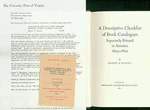Imagen del vendedor de A Descriptive Checklist of Book Catalogues separately printed in America. 1693 - 1800. (Review copy.) a la venta por Wittenborn Art Books