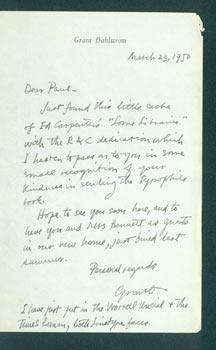 Grant Dahlstrom ALS to Paul [Bennett], March 23, 1950.