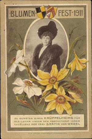 Passepartout Ansichtskarte / Postkarte Blumenfest 1911, Krüppelheim für Elsaß Lothringen, Gräfin ...
