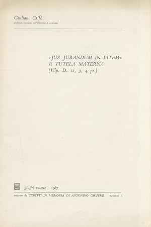 Image du vendeur pour Jus jurandum in litem e tutela materna (Ulp. D. 12, 3, 4 pr.). mis en vente par Libreria Oreste Gozzini snc