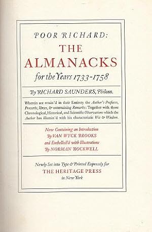 Image du vendeur pour Poor Richard: The Almanacks for the Years 1733-1758 mis en vente par LEFT COAST BOOKS