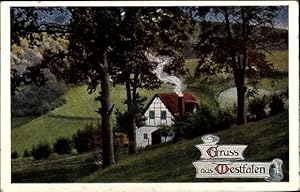 Künstler Ansichtskarte / Postkarte Westfalen, Westfalenlied von Emil Rittershaus, Haus und Landsc...