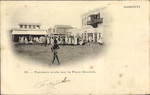 Bild des Verkufers fr Ansichtskarte / Postkarte Djibouti Dschibuti Afrika, Fantasia arabe sur la Place Menilek zum Verkauf von akpool GmbH