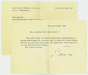Bild des Verkufers fr 2 ms. Briefe mit eigenh. U. zum Verkauf von Antiquariat INLIBRIS Gilhofer Nfg. GmbH