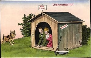Bild des Verkufers fr Knstler Ansichtskarte / Postkarte Scheuermann, Willi, Wohnungsnot, Villa Nero, Liebespaar in einer Hundehtte zum Verkauf von akpool GmbH