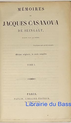 Mémoires de Jacques Casanova de Seingalt, Tome I