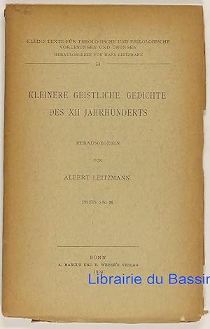 Immagine del venditore per Kleinere geistliche gedichte des XII jahrhunderts venduto da Librairie du Bassin